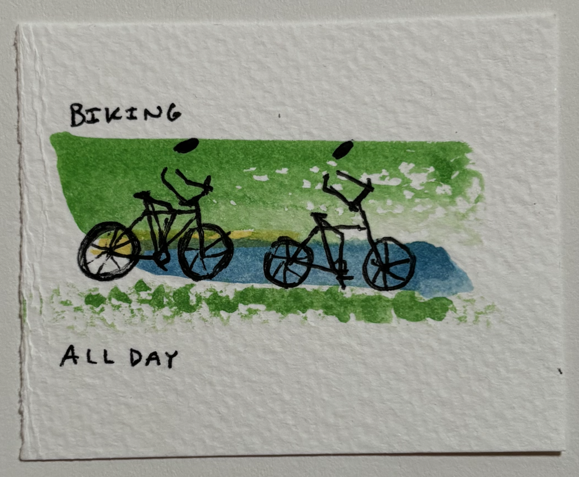 watercolor of two bikers